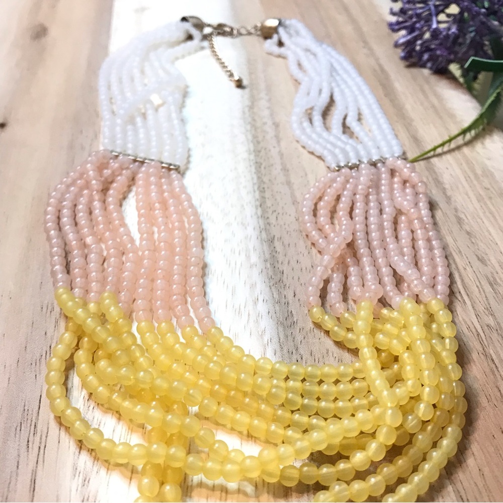 Beautiful Beaded Chunky Fashion Statement Necklace Goldtone Layered Multi-Color